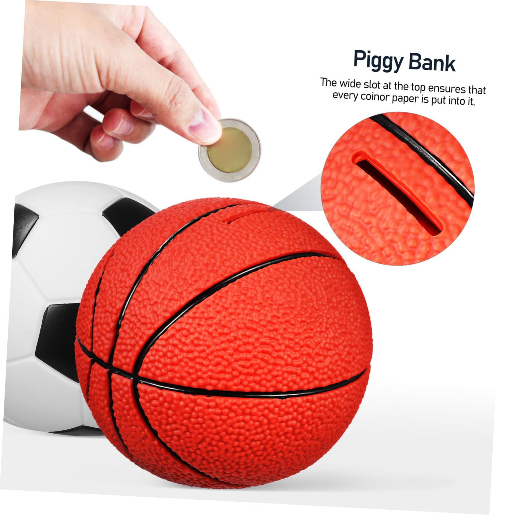 BESTonZON Set 2 Articoli Salvadanio Sportivo per Bambini in Vinile a Forma di Pallone da Basket e Calcio, Salvadanaio per Risparmio Soldi, Decorazione Casa e Compleanno
