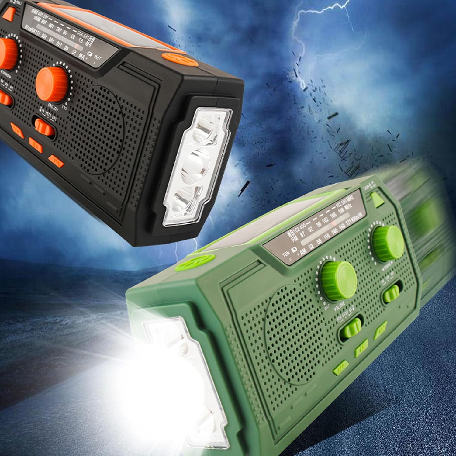 Emergency Radio AM FM NOAA Weather Radio with 2000mAh Power Bank Hand Crank Solar USB Charger LED Flashlight Reading Lamp for Camping Travel Emergency (Green)
