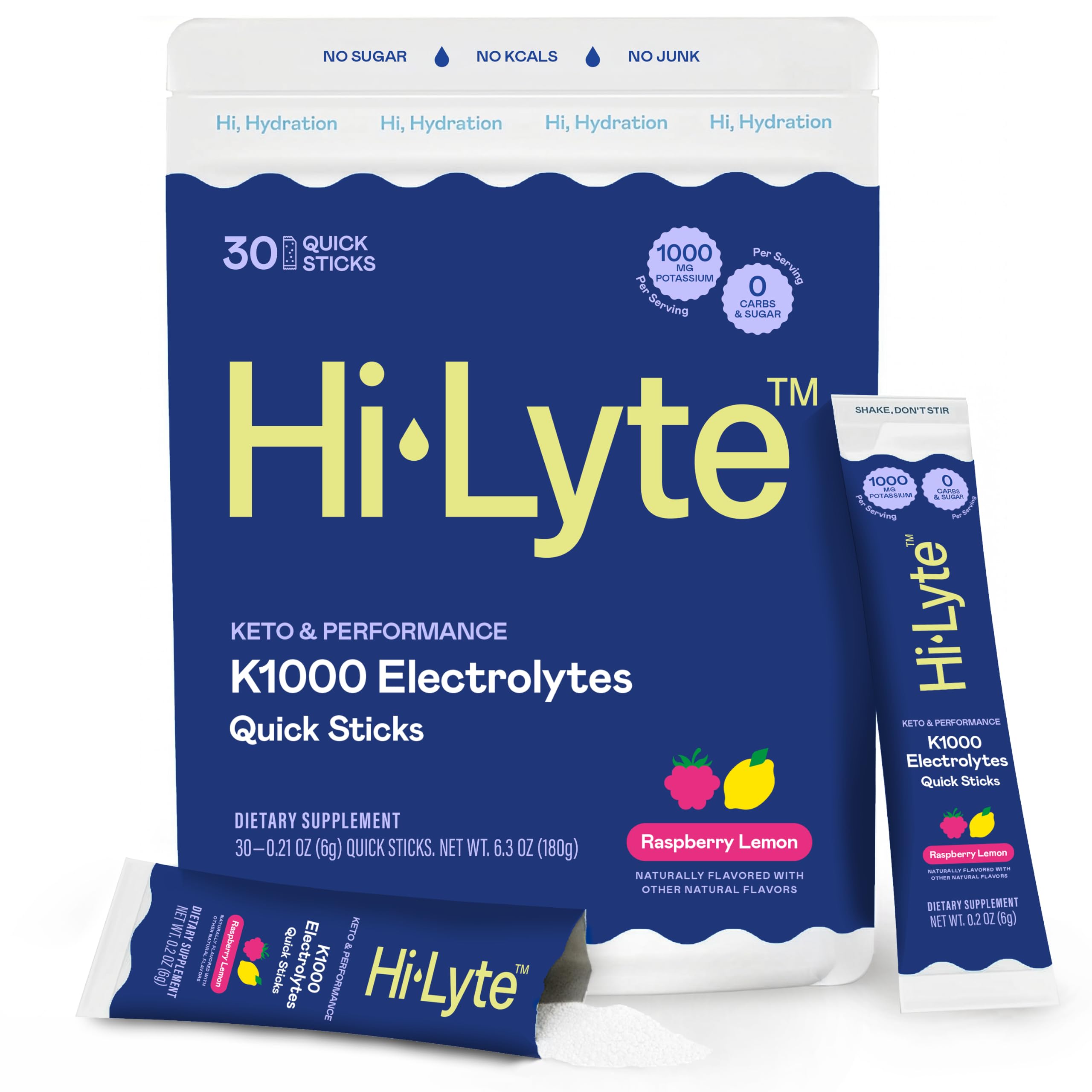 Hi-Lyte suplemento de eletrólitos em pó com potássio 1.000 mg, 30 sachês