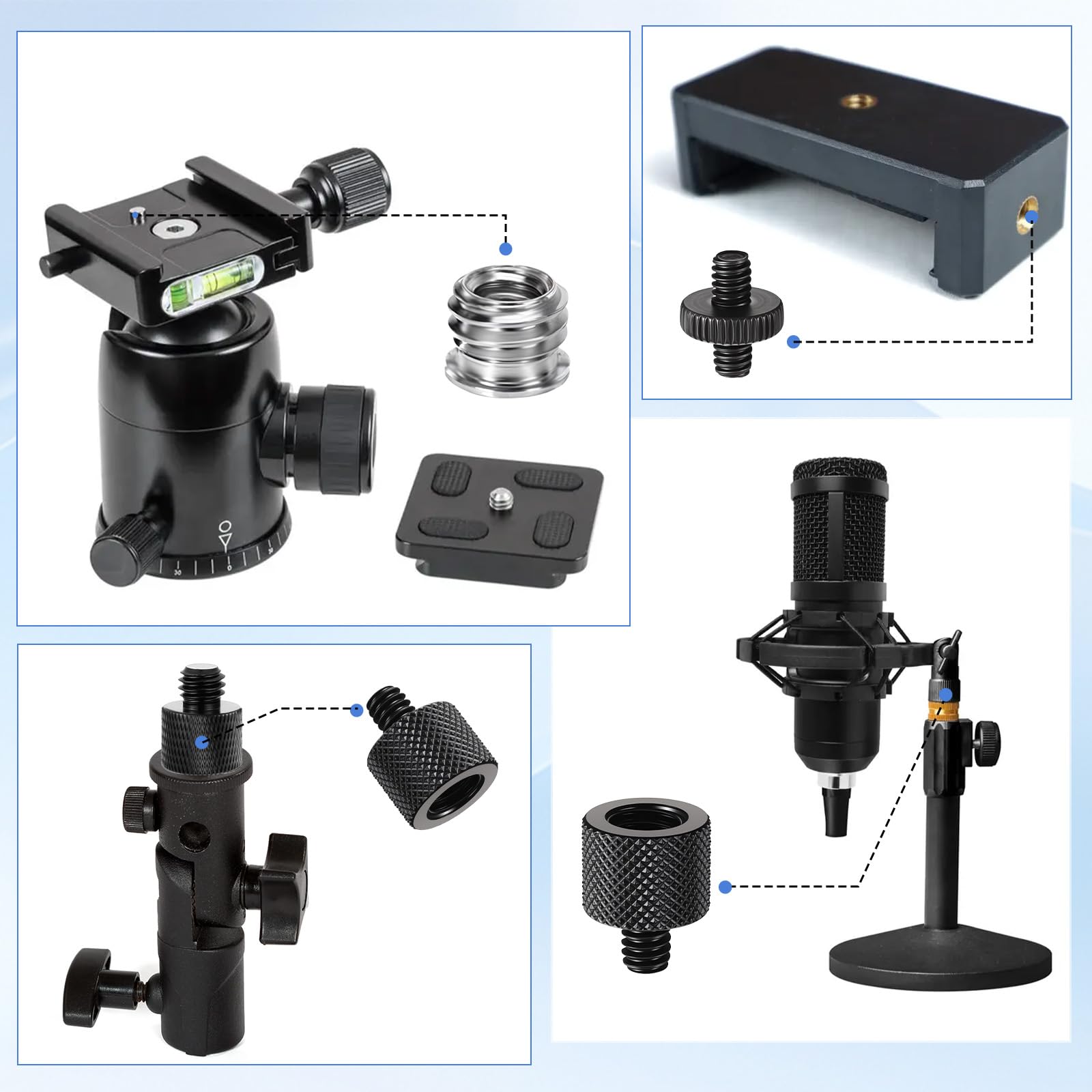 Adaptateur de trépied, 3/8" vers 1/4", filetage 1/4" vers 3/8", filetage 1/4" à 1/4", adaptateur pour trépied d'appareil photo, trépied de microphone, trépied de lampe
