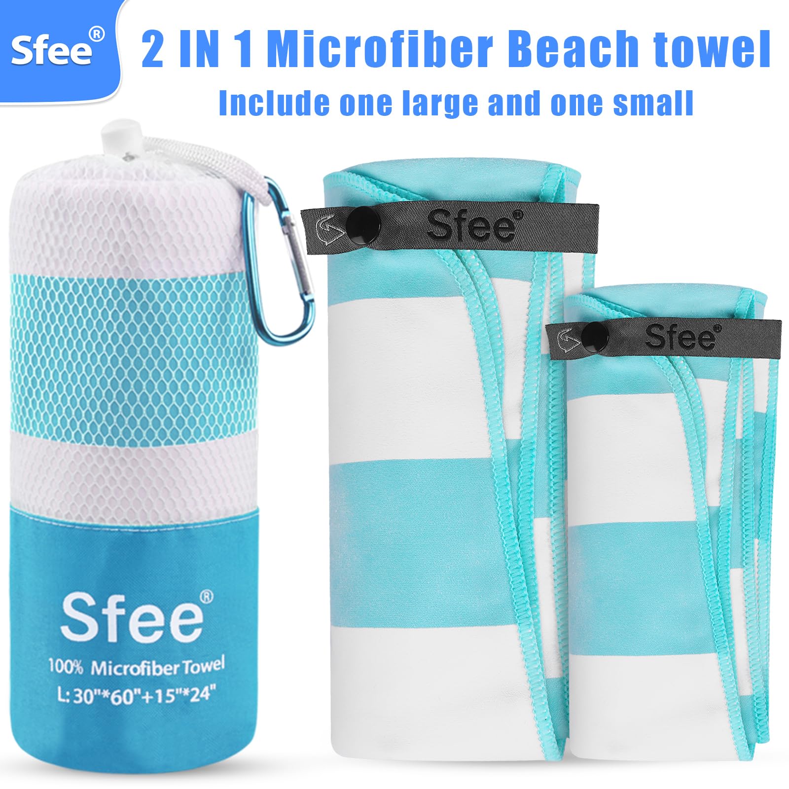 Sfee Paquete de 2 Toallas de Viaje de Microfibra, Toalla de Secado rápido, Toallas de Camping, súper absorbentes, compactas, Ligeras, Toalla Deportiva Suave a Rayas para Piscina, baño, Viajes