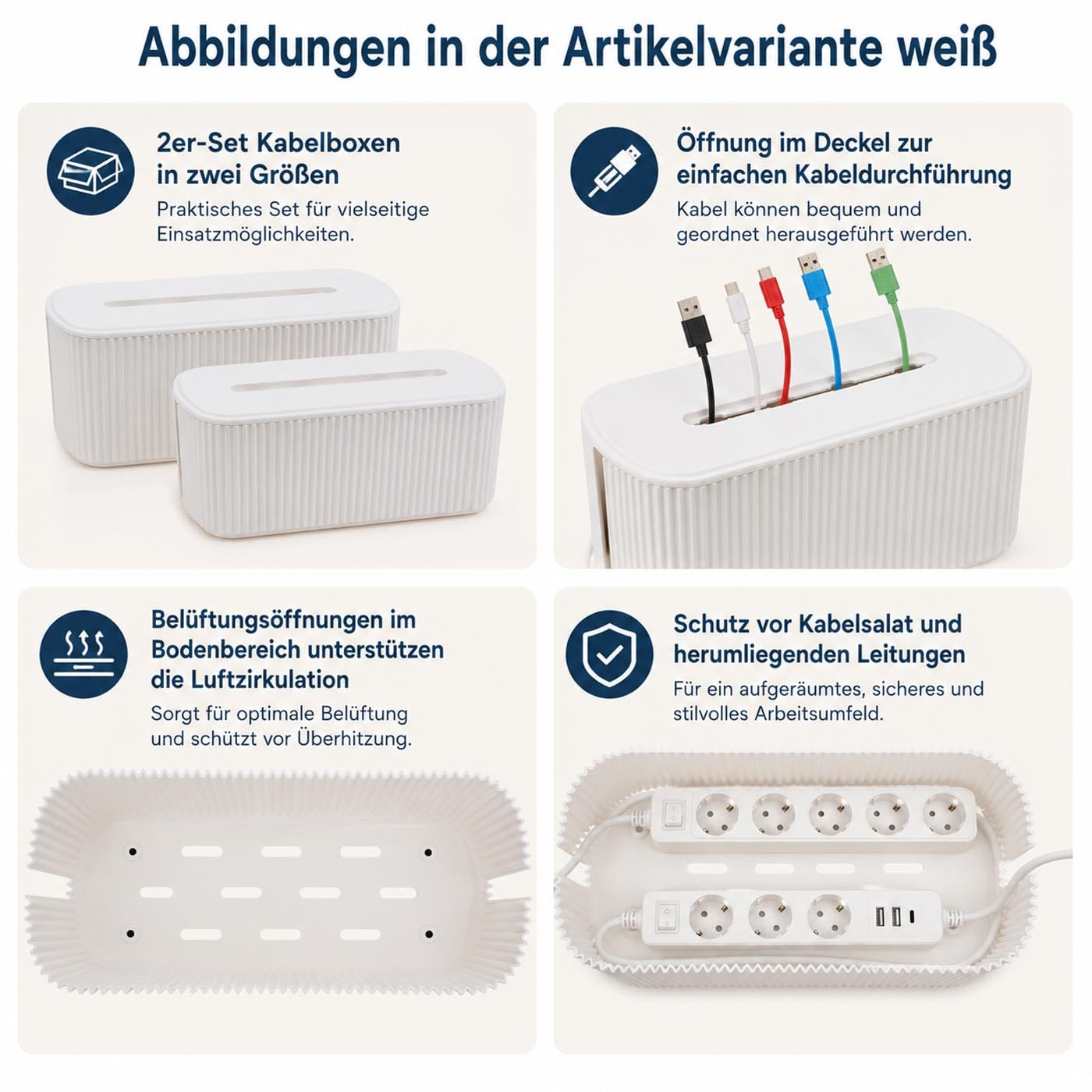 Mendler 2er-Set Kabelboxen HWC-Q73, Aufbewahrungsbox Kabelorganizer Kabelmanagement Box, Deckel Kunststoff - schwarz
