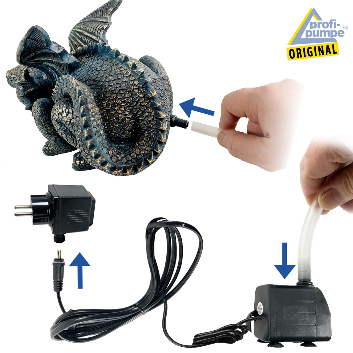 Gartenbrunnen für Außen 230V ZAUBER-Drache Zierbrunnen Zimmerbrunnen mit LED-Beleuchtung Wasserspiel für Garten, Gartenteich, Terrasse, Balkon