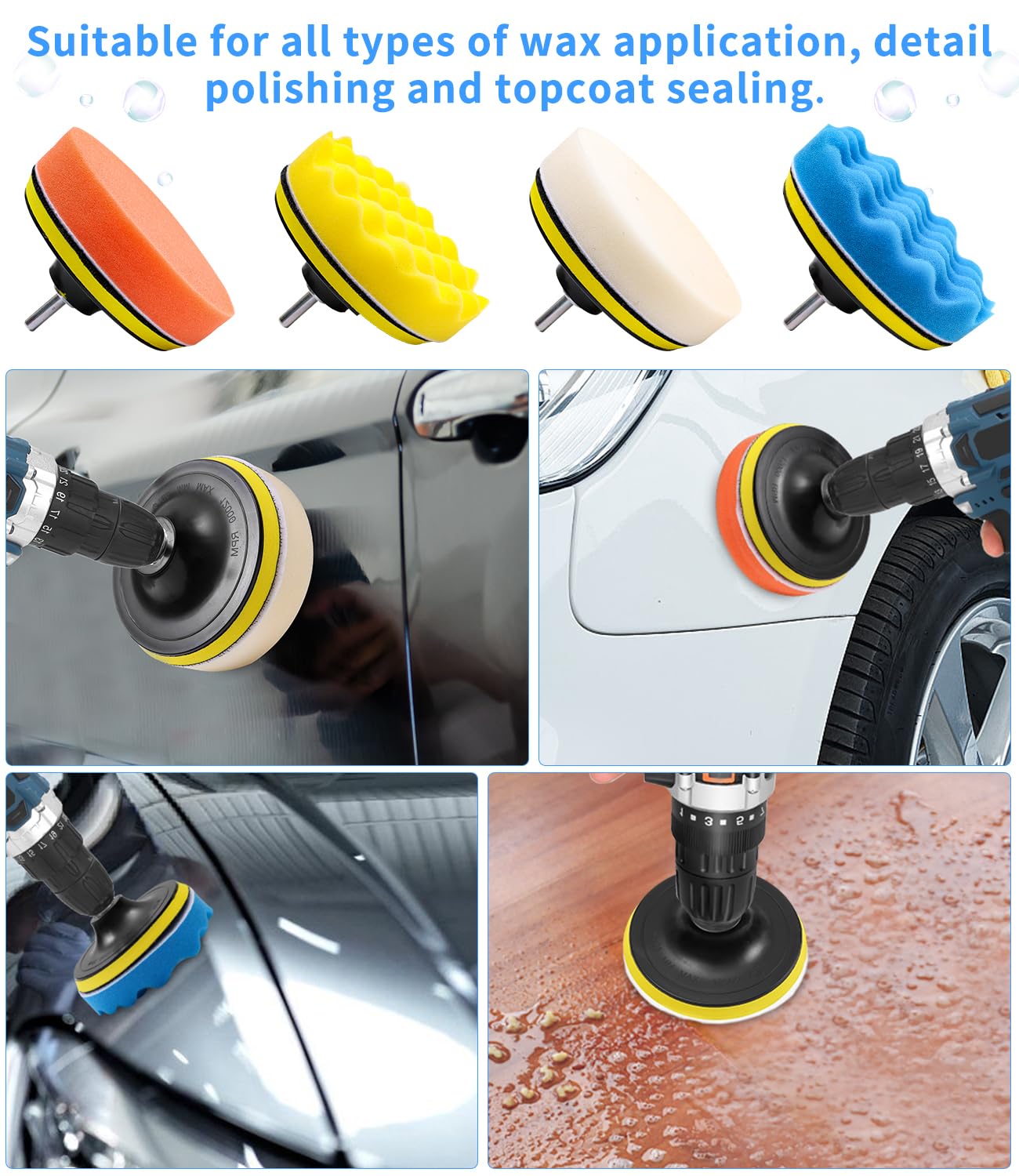 18 Pezzi 125mm Pad Kit di Lucidatura Spugna,Kit Lucidatrici Auto,con Adattatore per Trapano e Cuscinetti per Ceretta in Lana,Set di Tamponi per Lucidatura per Auto,Lucidatrice e Ceretta
