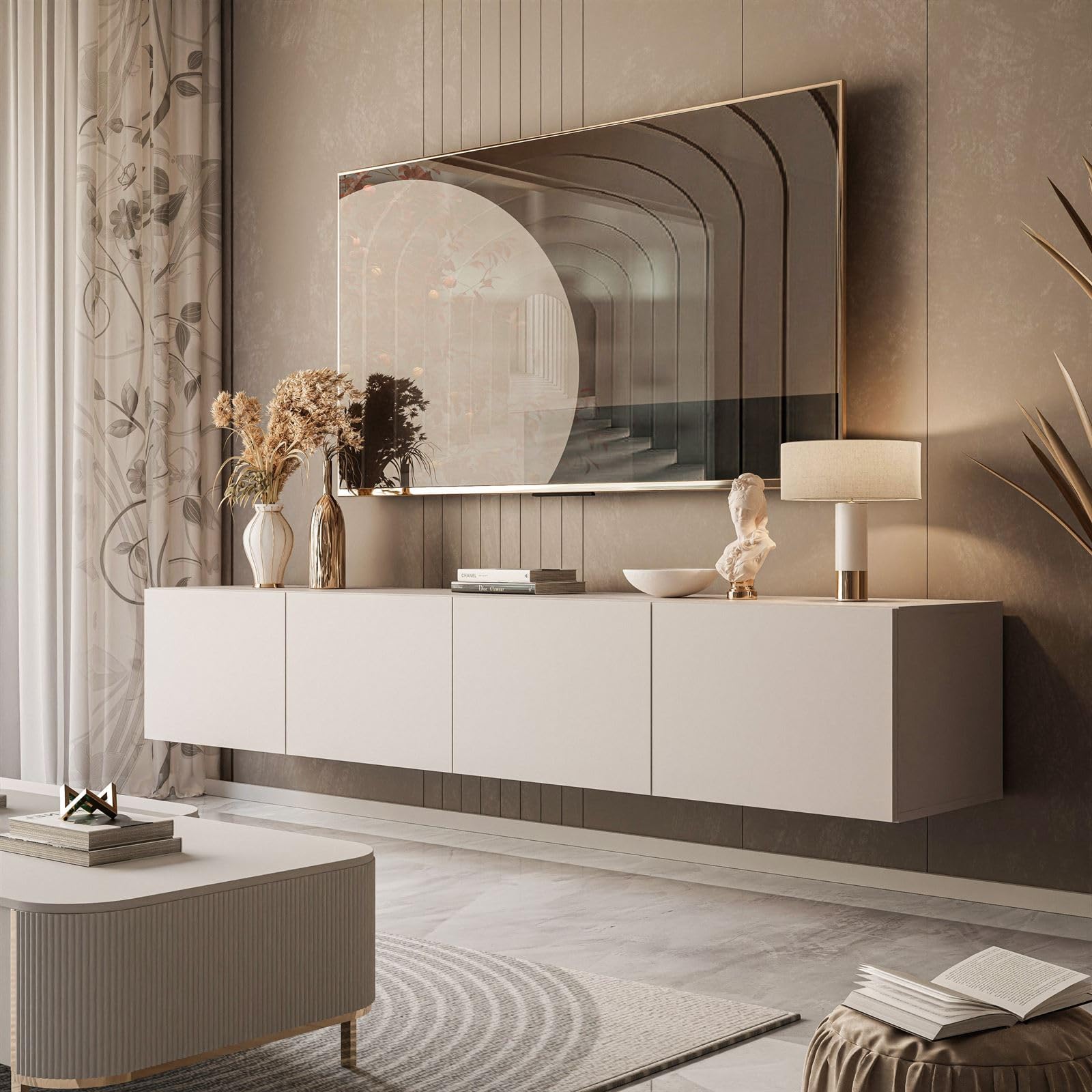 Lookway COLGANTE TV-Schrank 200 cm Kaschmir Matt | Hängende TV-Konsole, Optionale LED-Beleuchtung, Ohne LED-Beleuchtung