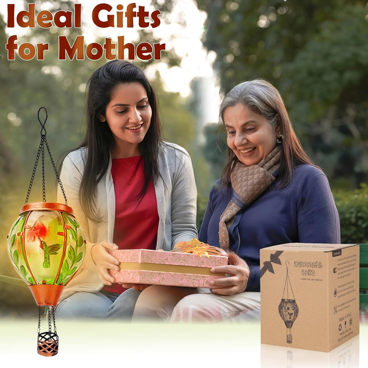 Solar Hot Air Balloon Lantern with Flame, Hummingbird Outdoor Solar Lanterns for Outside Garden Yard Farmhouse Patio Pathway Decoration, Hummingbird Gifts for Women Grandma Mom（2Pack)