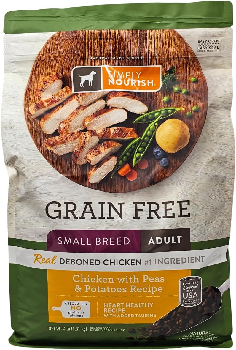SIMPLY NOURISH Small Breed Adult Grain Free Chicken with Peas and Potatoes Dry Dog Food, 4 Pound Bag