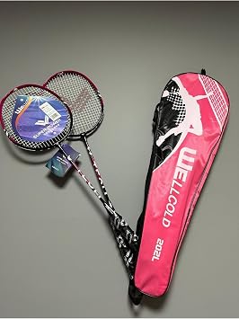 2 Adet Profesyonel Badminton Raketi, Deluxe  anta, 66 cm, 105 gram, Siyah-Bordo