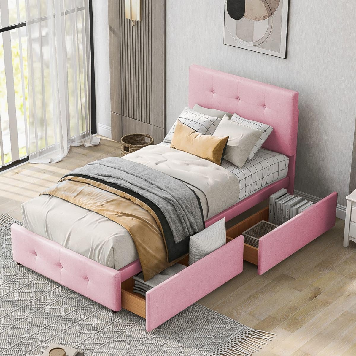 Lit Enfant 90x200cm Avec Tête De Lit Arc-en-Ciel - Tables De Chevet Intégrées - Solisburne Sans Matelas - 6