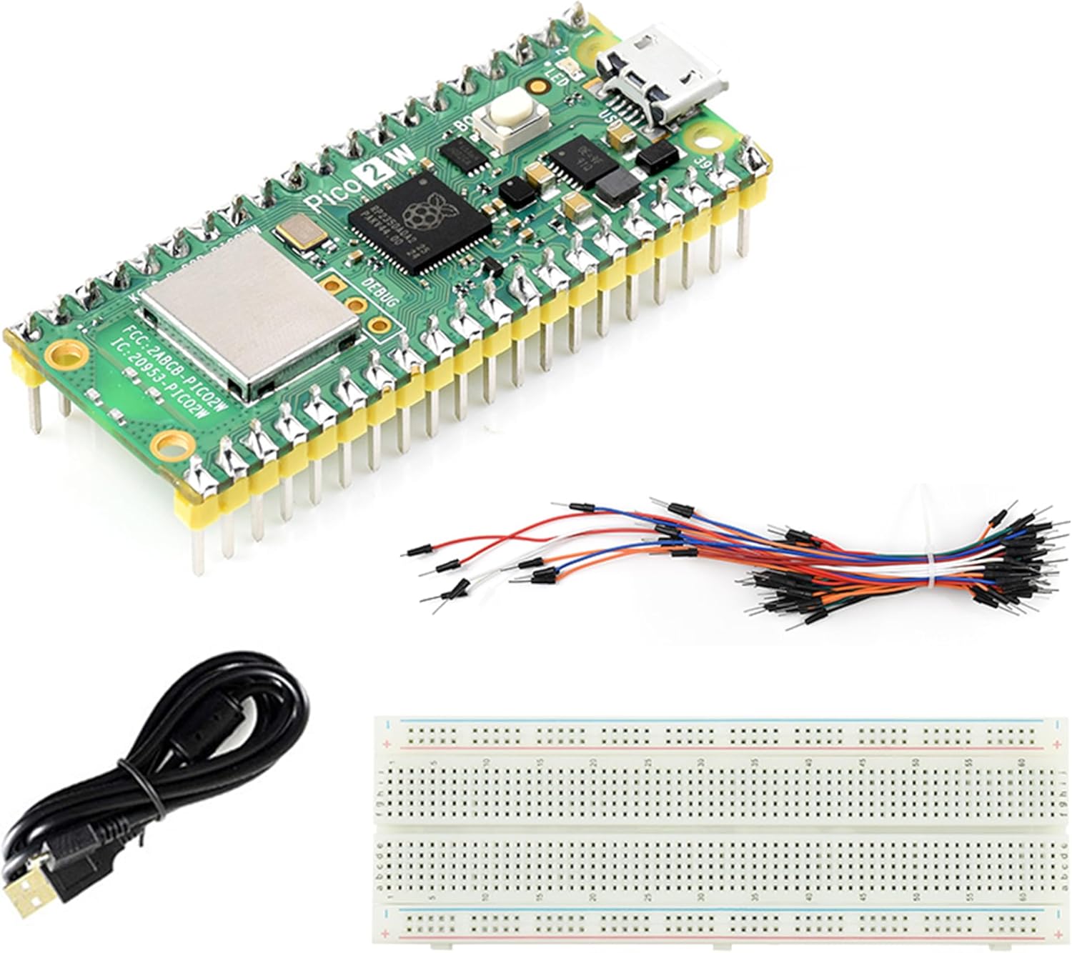 Pico 2 W Starter Kit with Pico 2 W with Pre-Soldered Header and Experimental Board, 2.4GHz 802.11n WiFi and Bluetooth 5.2, RP2350 Chip Dual-Core& Dual-Architecture Design