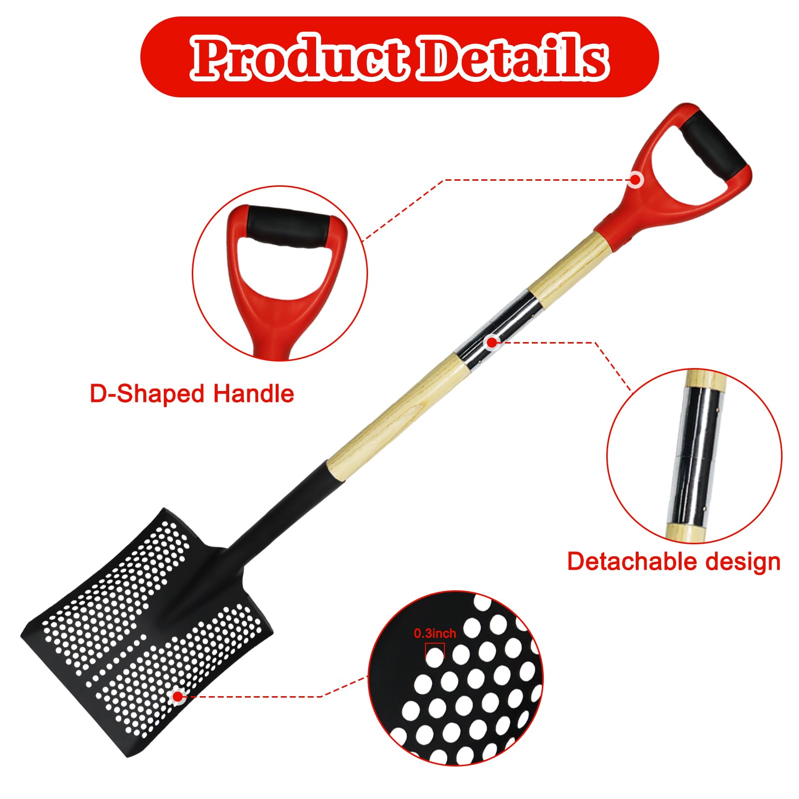 Garden Soil Sifter Collecting Tool, Sand Sifter Shovel, Gardening Sand Dirt SifterShovel, Stainless Steel Soil Sieve, Gardening SoilSifter, Mesh Potting Scoop, Ergonomic Farm Shovel