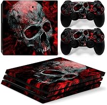 Morbuy PS4 Pro Skin Vinyl Autocollant Sticker Decal pour Playstation 4 Pro Console and 2 Dualshock Manette Set (Skull Red)