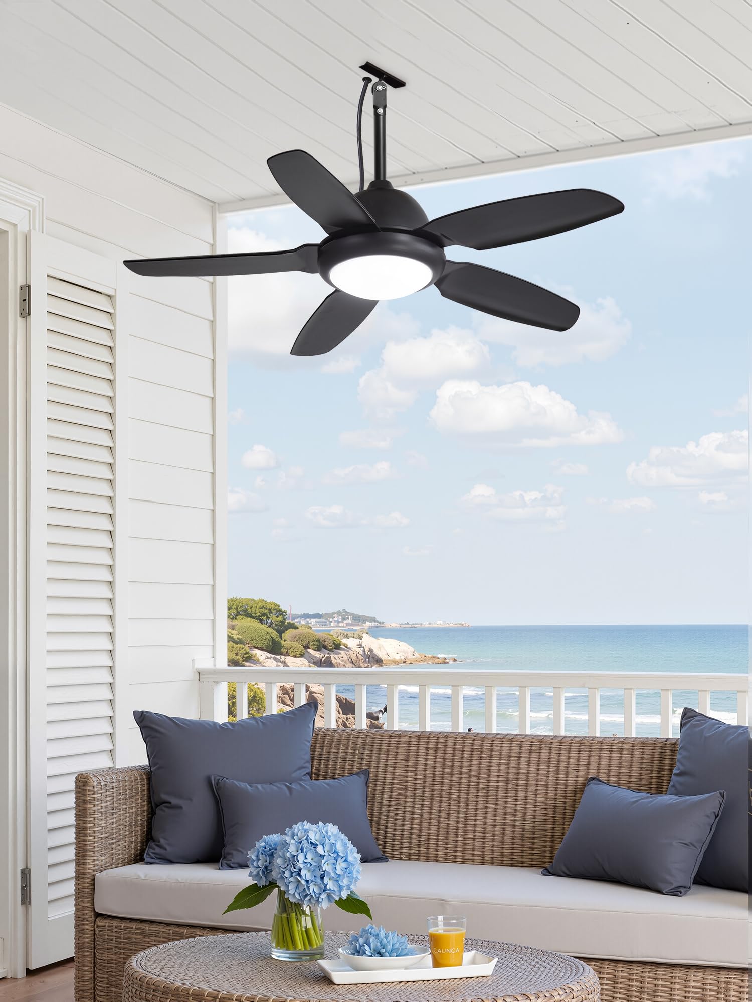 ZMISHIBO Ventilador de Techo Impermeable 107 cm con Luz LED, IP65, Motor DC Silencioso 6 Velocidades 3CCT, Ventilador Colgante para Exterior con Mando a Distancia, Negro