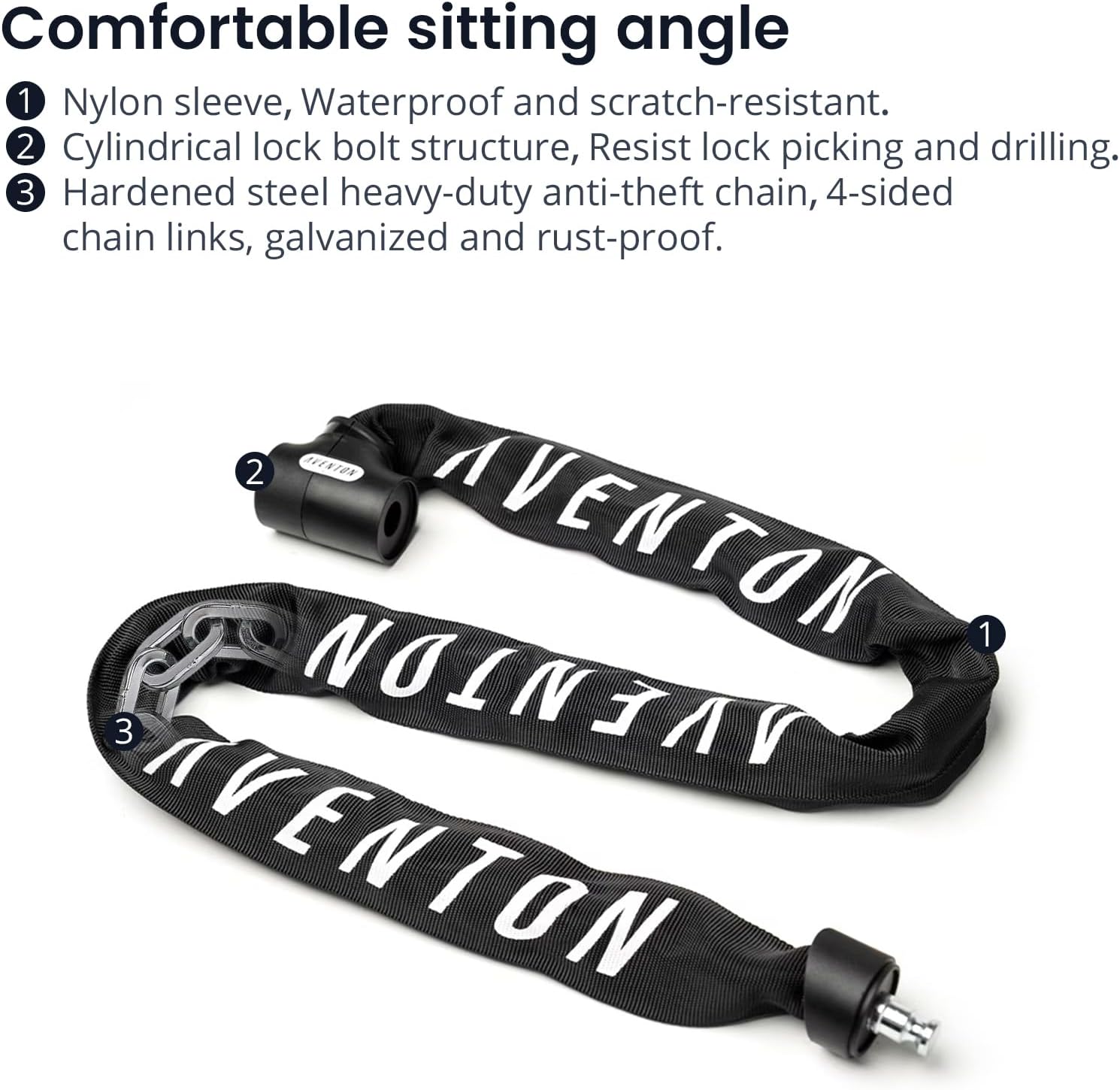 Aventon 8mm Thick Chain Lock, 47inch Heavy Duty Anti Theft Bicycle Lock, Equipped with a Waterproof and Scratch-Resistant Nylon Cover, Suitable for Bicycle, Motorcycle,Tricycle, Fence, and Door.
