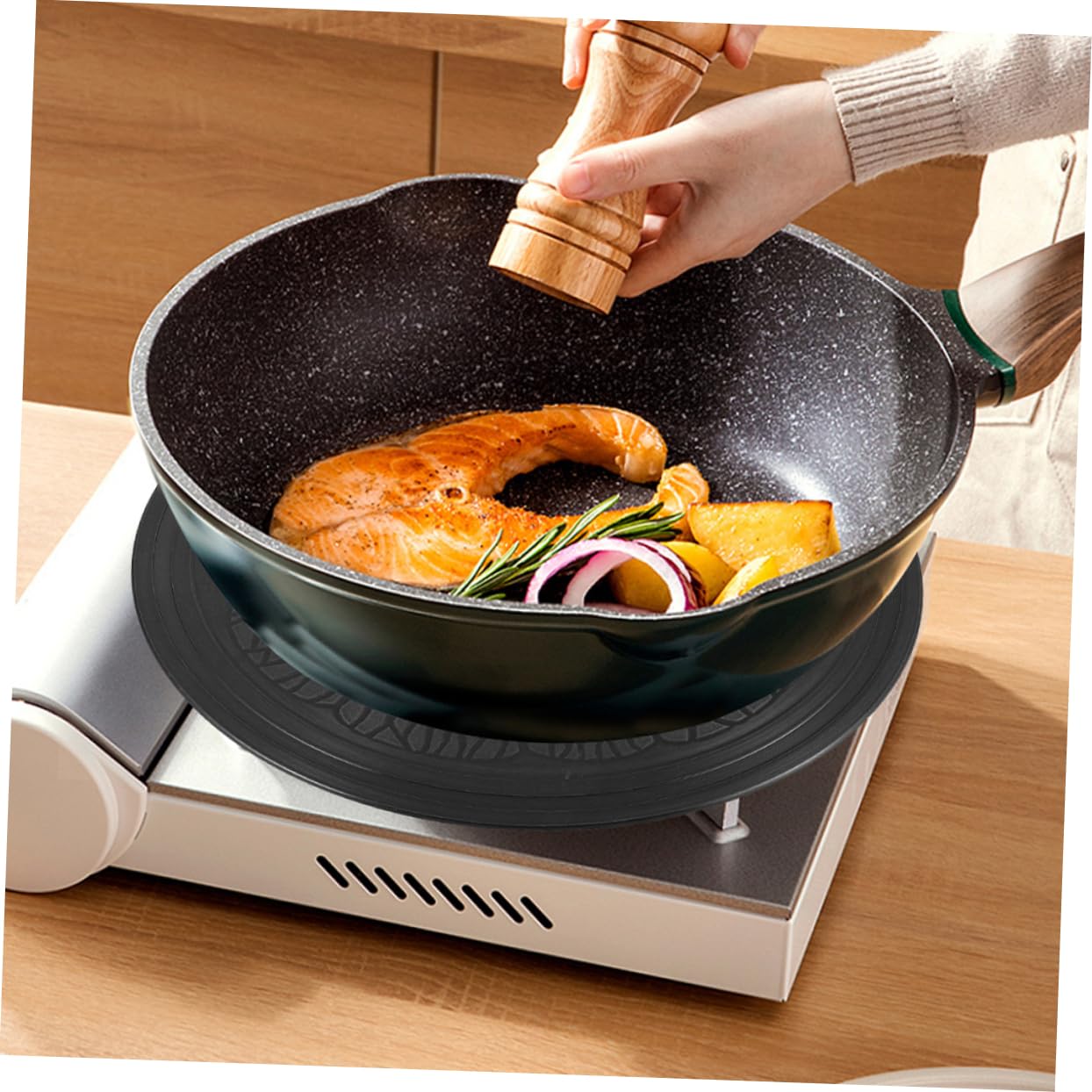 GRIRIW Cookware Plate for Gas Stove Aluminum Plate Heat Diffuser 28cm Diameter Anti-slip Lemon Thawing Tray Kitchen Tool