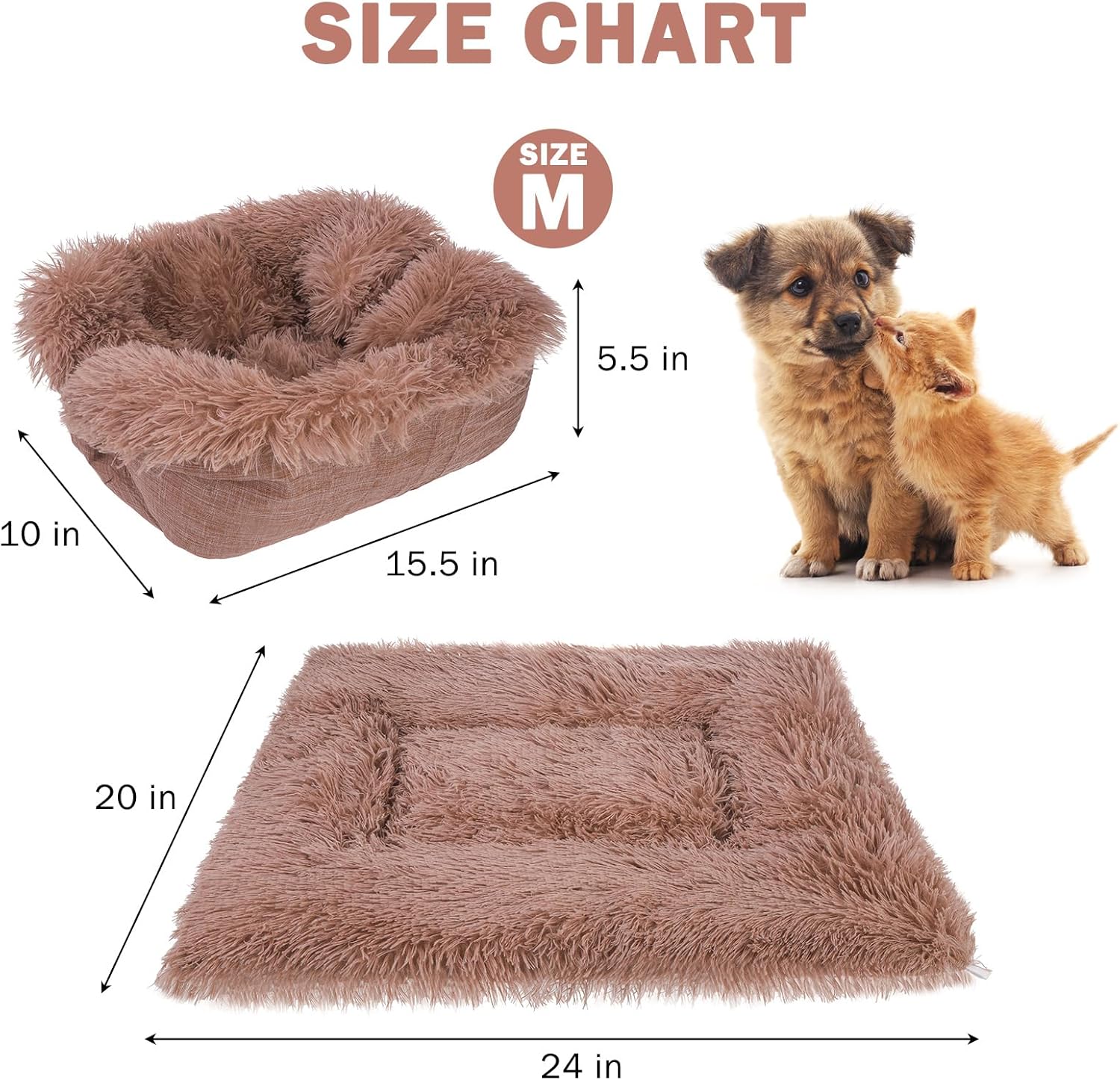 SCENEREAL Self Warming Cat Bed, Heated Cat Bed Mat for Cats Small Dogs, 2 in 1 Soft Plush, Washable Pet Pad for Indoor Outdoor Kitten Puppy, Brown 24" x 20"