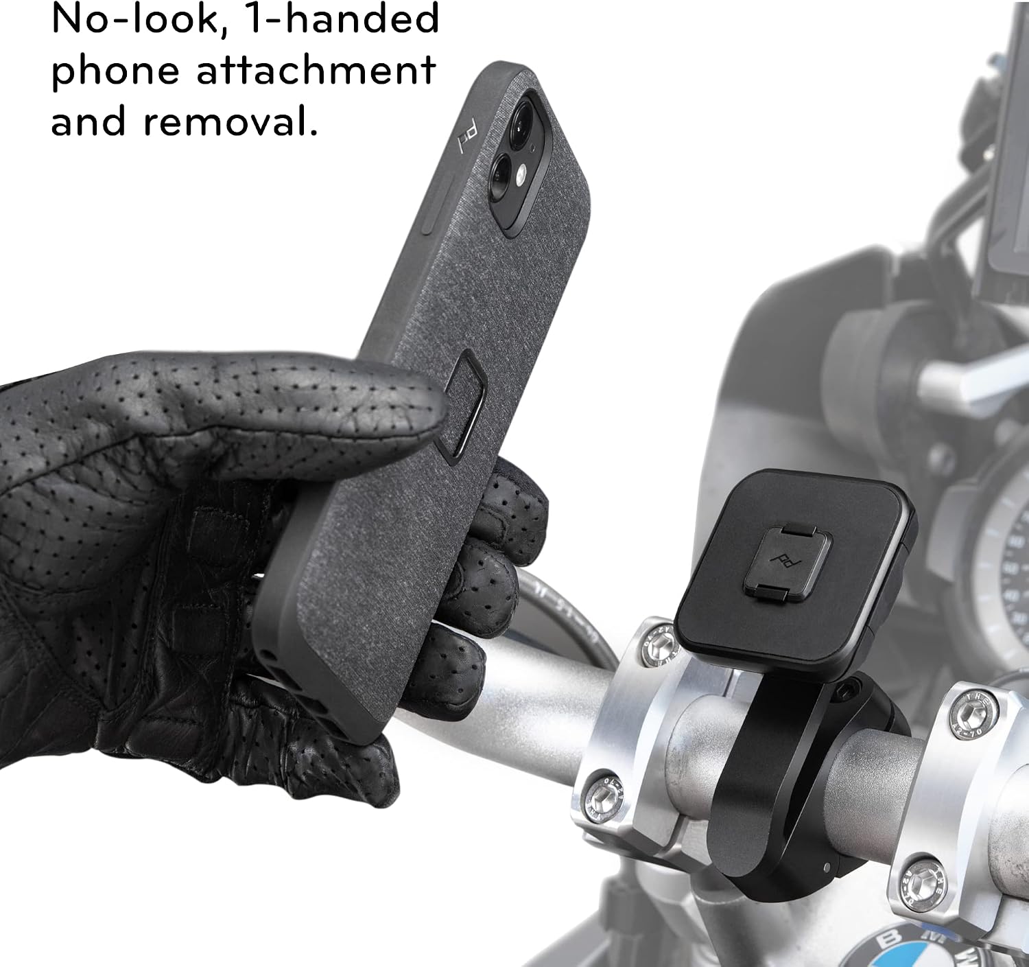 Peak Design Mobile Motorcycle Bar Phone Mount, Non-Charging, SlimLink Mounting Technology, Rigid Arm, Fits a Variety of Handlebars (7/8"-1.25" Diameter), Vibration Isolator, Motorcycle Phone Mount