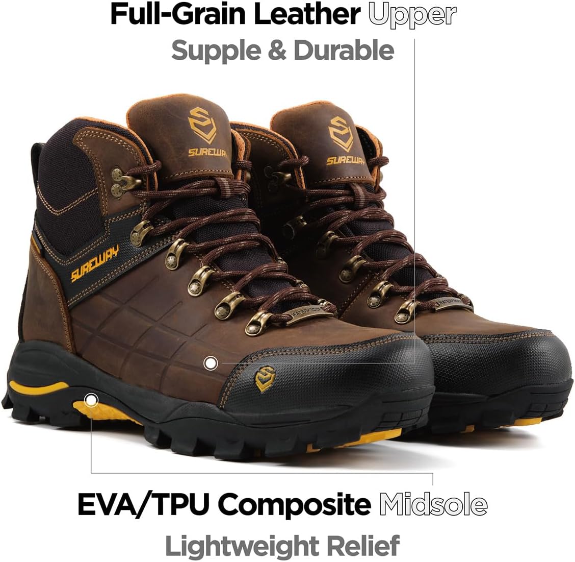 SUREWAY Men's Waterproof Steel/Soft Toe 6" Work Boot, Slip Resistant Leather Ankle Safety Boot for Construction,Roofing & Hunting,Comfort & Durability - Image 5