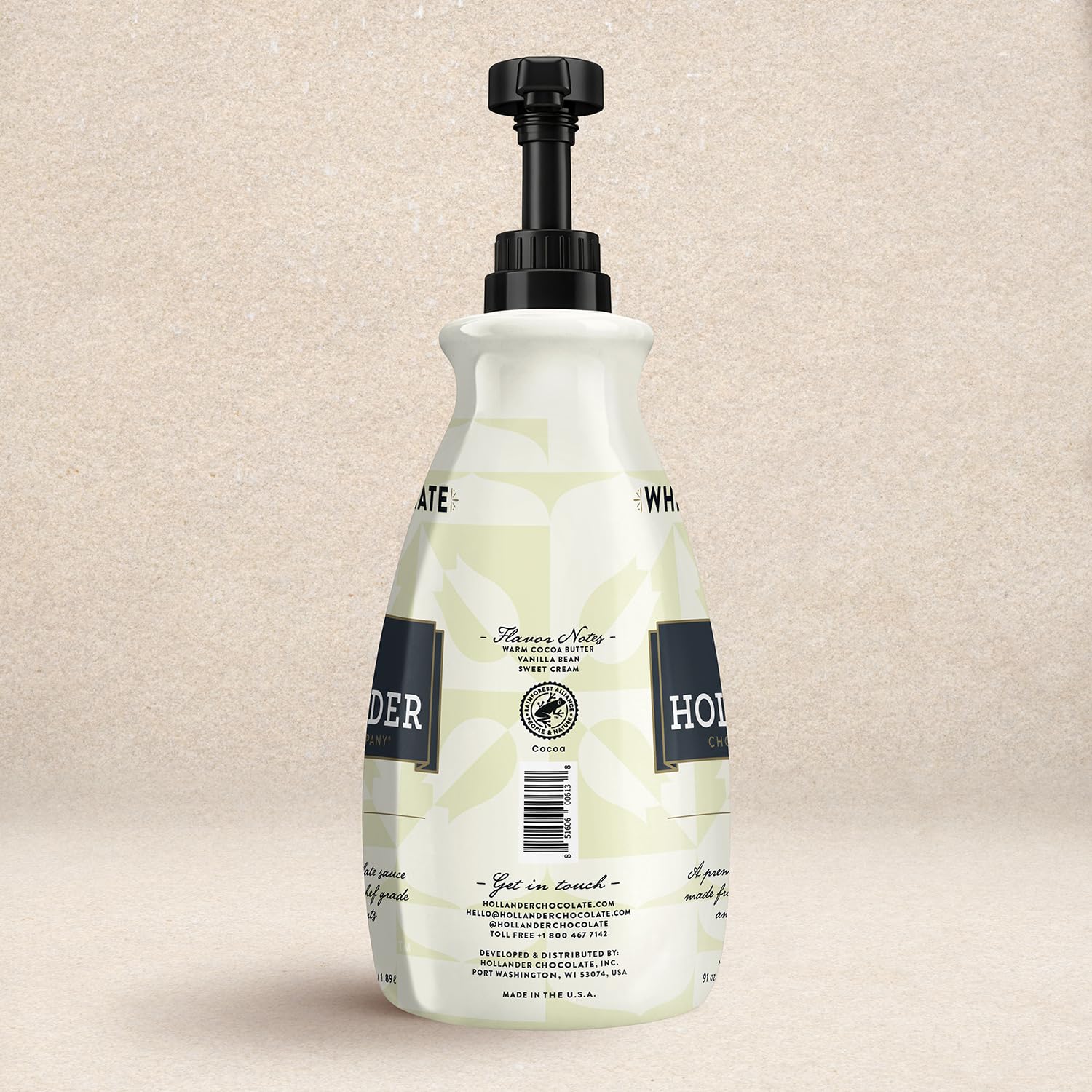 White Chocolate Café Sauce™ by Hollander Chocolate Co. | Idealny dla profesjonalnego lub domowego baristy, certyfikat Rainforest Alliance, bezglutenowy, bez soi, syropu kukurydzianego, waga netto