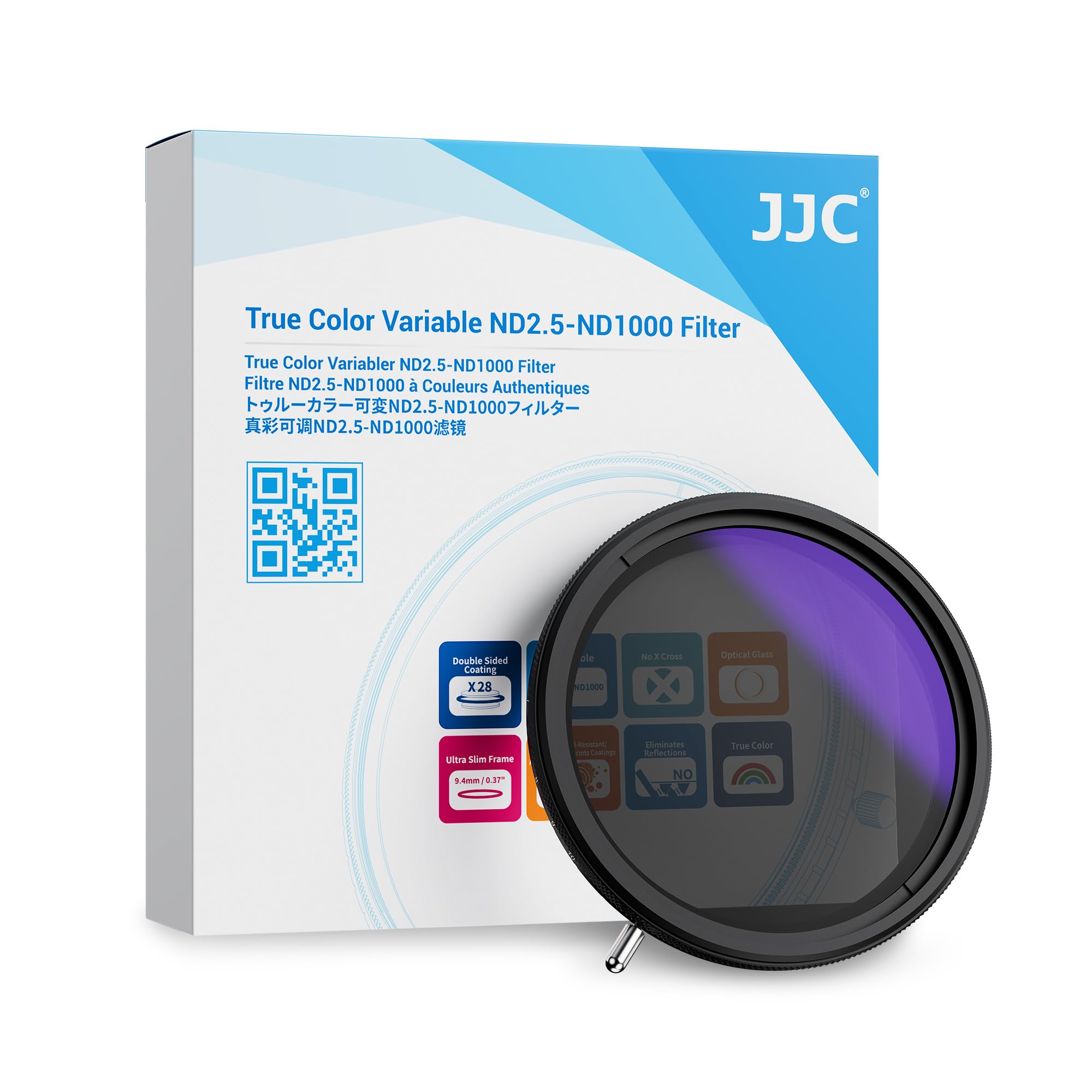 JJC Filtre 82mm ND Variable True Color ND2.5-ND1000 10-Stop, Aucune Déformation des Couleurs Filtres ND2.5-32 Densité Neutre Austable avec ND32 Fixe pour Objectif Appareil Photo, Pas de X Croix Noire