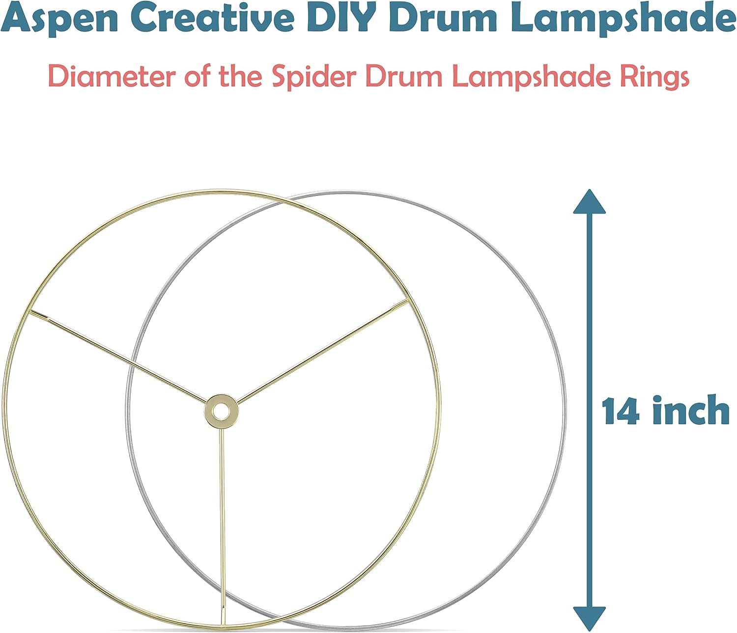 Aspen Creative 20104-11, Metal DIY Drum Lamp Shade Strong Ring, US Style Spider that Connects to Lamp Harp, Top Ring-Brass Plated/Bottom Ring-Galvanized, 14" Diameter Ring