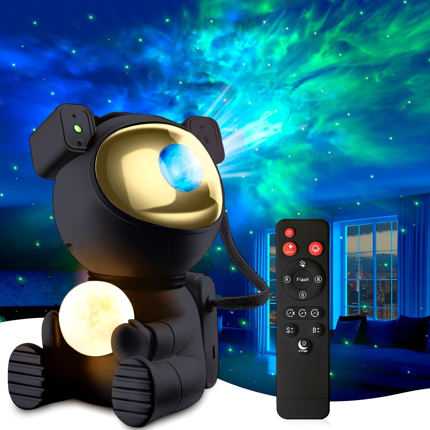 Aoshet LED Sternenhimmel Projektor, Astronaut Sternenhimmel Projektor Galaxy Nachtlicht, Schlafzimmer Deckenprojektion Lampe mit Timer und Fernbedienung,Geschenk für Kinder und Erwachsene