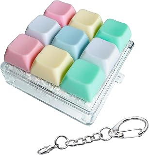 Keyboard Fidget Toy, Keyboard Fidget Keychain 9-in-1 Keyboard Decompression Button Finger Clicker Toys Stress Relief Fidget Gifts (5 Colors- Green Yellow Pink White Blue)