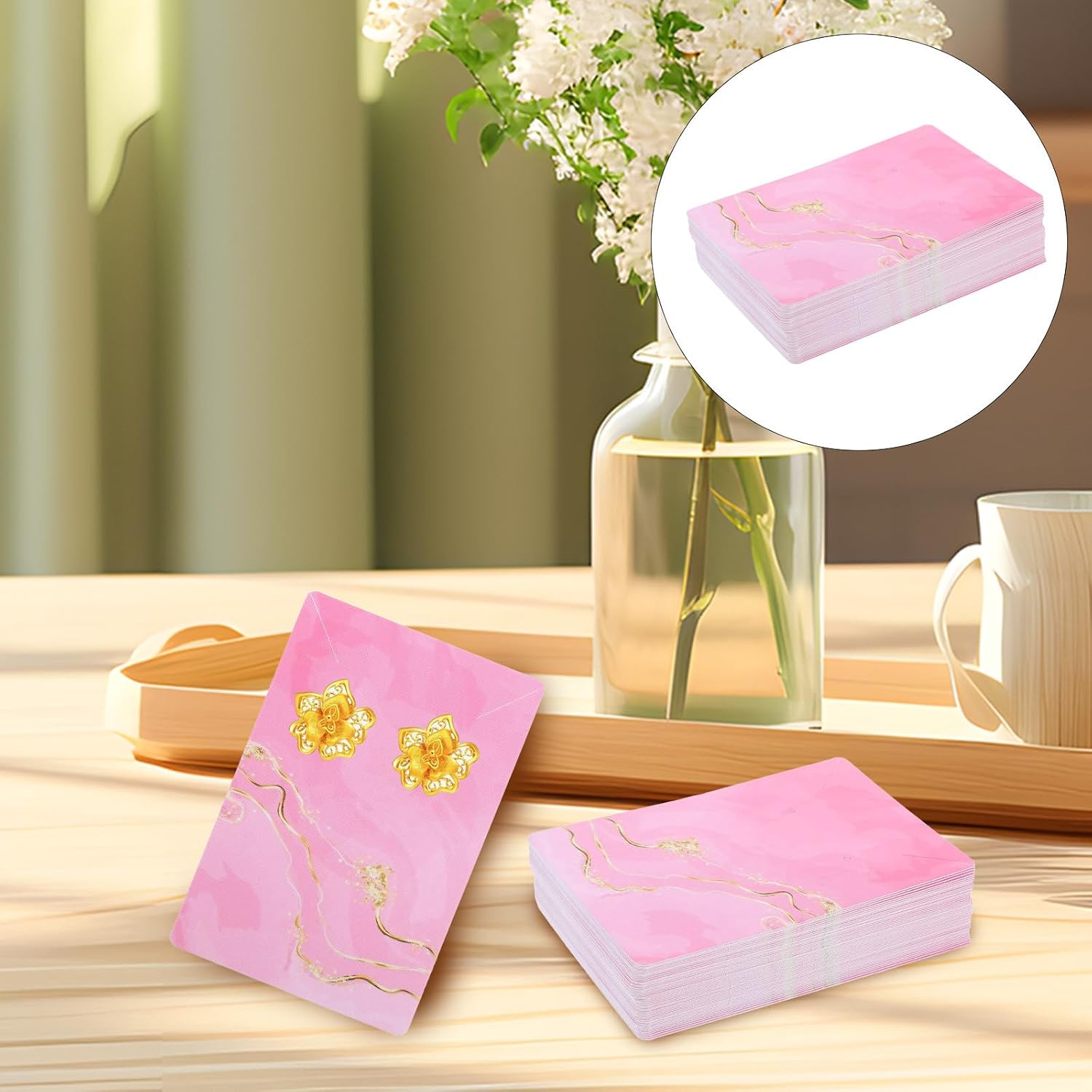 IDEANATEGRATE 100pcs Earring Cards and Necklace Display Cards Jewelry Holder Packaging Tags with Metallic Cloud Pattern for Crafting and Retail