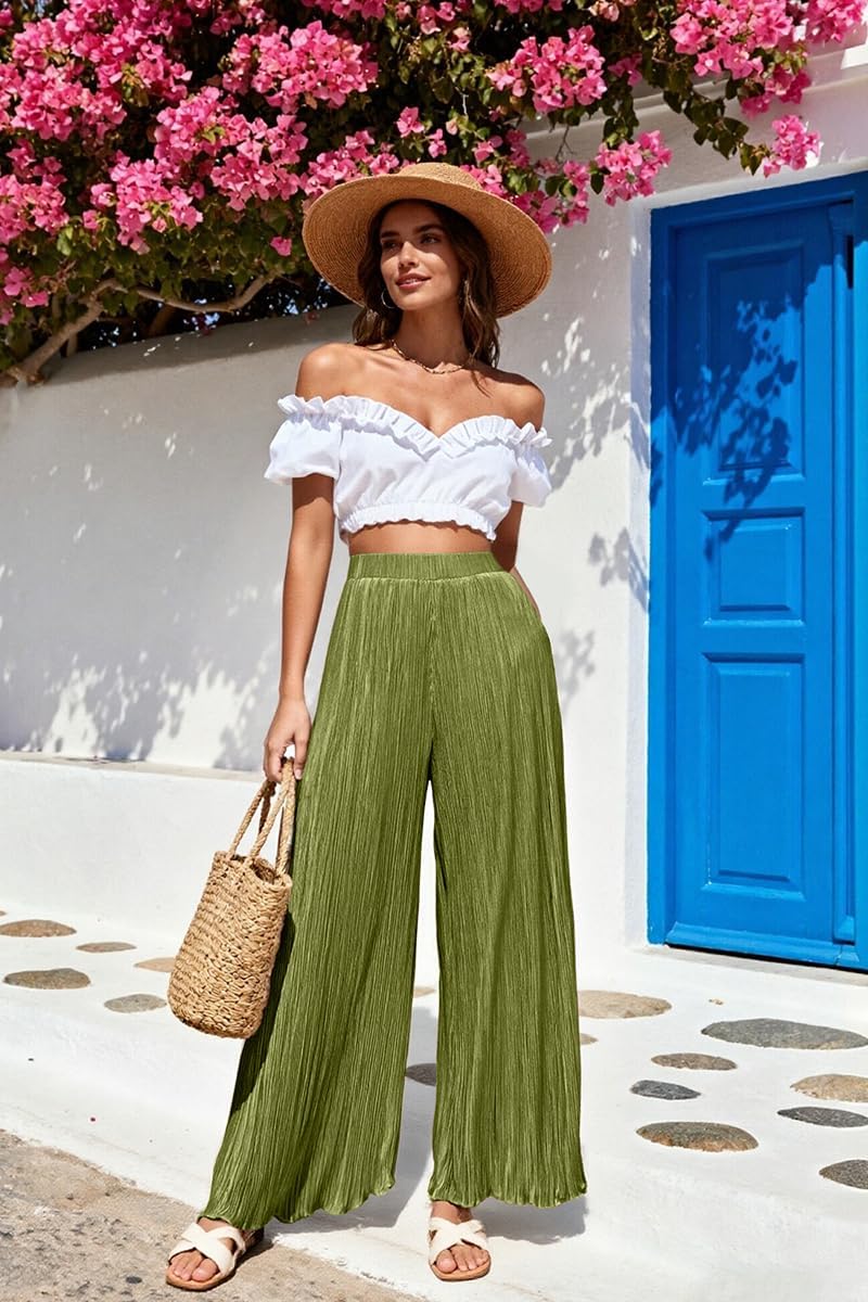 High-Waisted Striped Pressed Pleat Casual Loose Wide Leg Straight Flowing Draped - Image 2