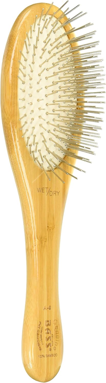 Style & Detangle Pet Brush Alloy Pin | Pure Bamboo Handle | Medium Oval | Dark Finish | Model A9-DB