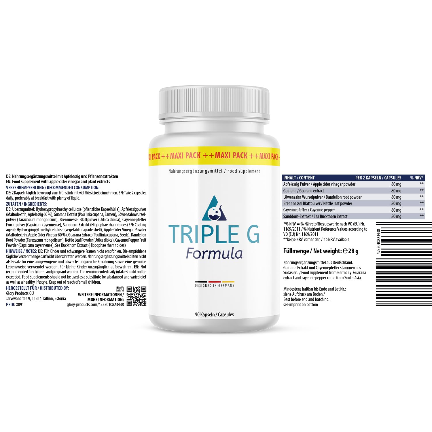 Triple G Formula Kapseln | Mit Apfelessig & Pflanzenextrakten | 90 Kapseln