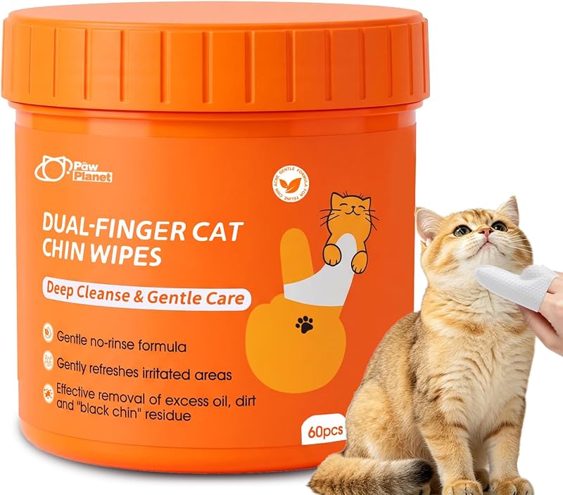 Lenços de Limpeza para Queixo de Gatos PAW PLANET com Design de Dois Dedos, 60 Unidades