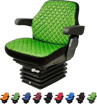 Heavy Duty Tractor Seat Cover for Cabinet Tractors Without Headrest, Seat Cover for John Deere Tractor, Camuflage Pattern, 8 Colors JD Color Scheme - Green Leather - Yellow Stitches