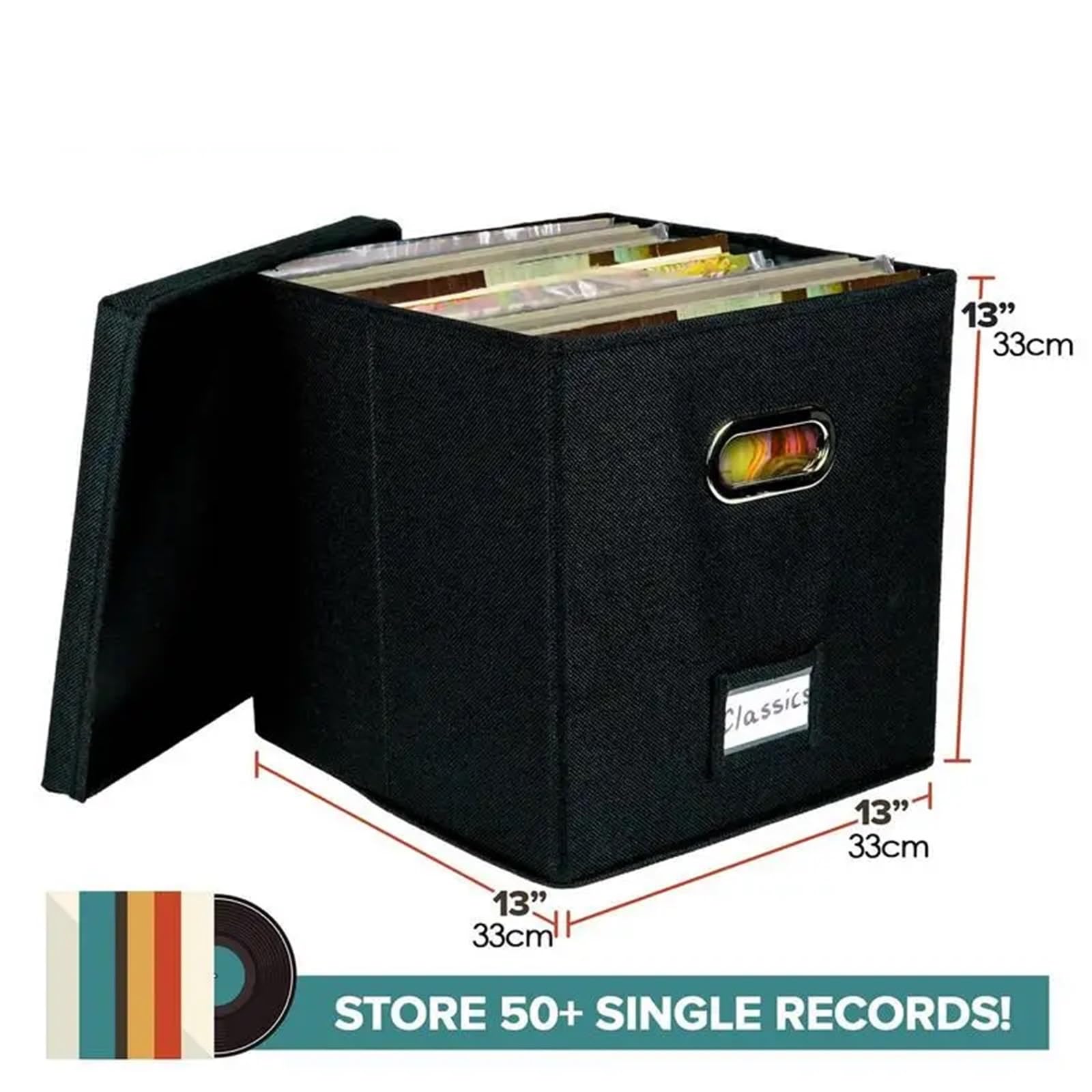 Vinyl Record Storage Box for up to 50pcs 12-Inch Albums Records Crate LP Album Fabric Boxes with Lids per Dischi