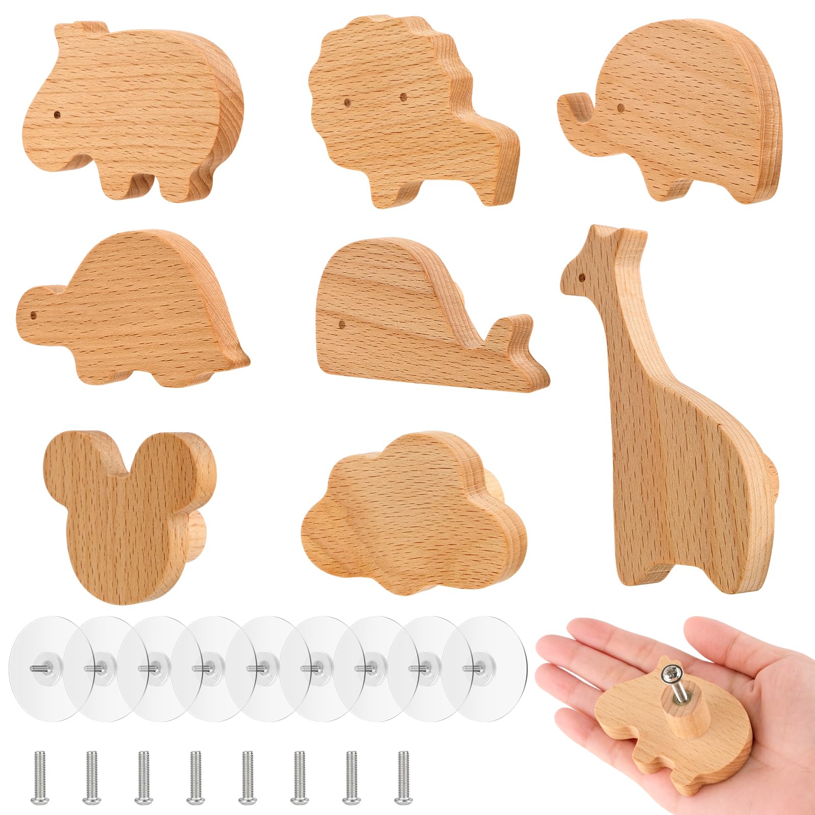 WuGU Maniglie per Mobili in Legno, 8 Pezzi a Forma di Animale per Armadi e Cassetti