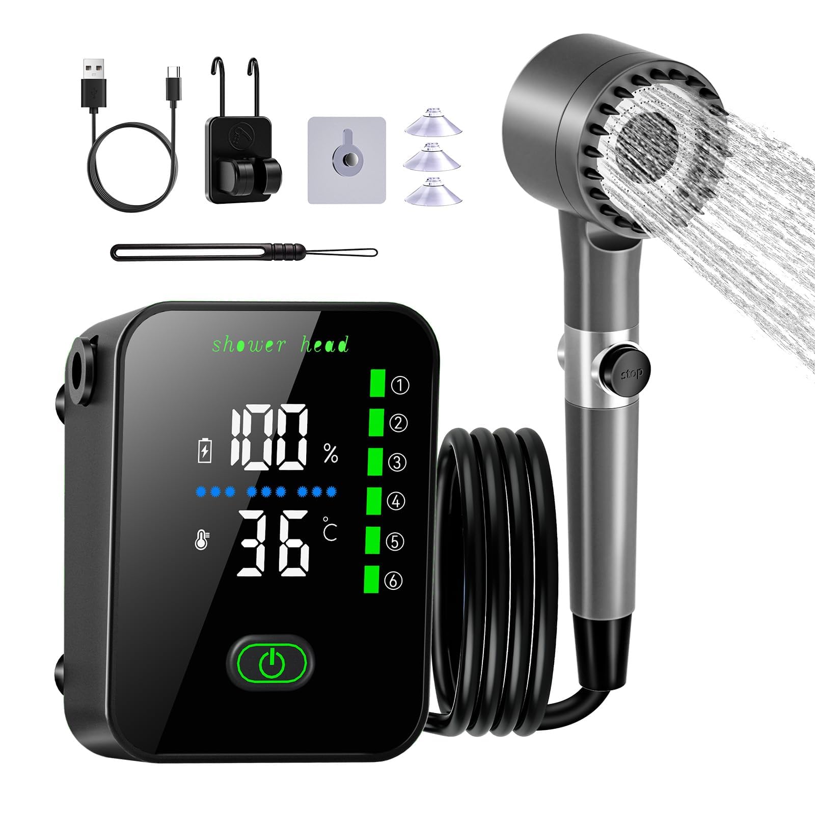 Doccia da Campeggio,8000 mAh Doccia Portatile Ricaricabile,Doccia Campeggio,con Doccia Filtrabile, Display Intelligente a LED,Doccia Esterna per Campeggio