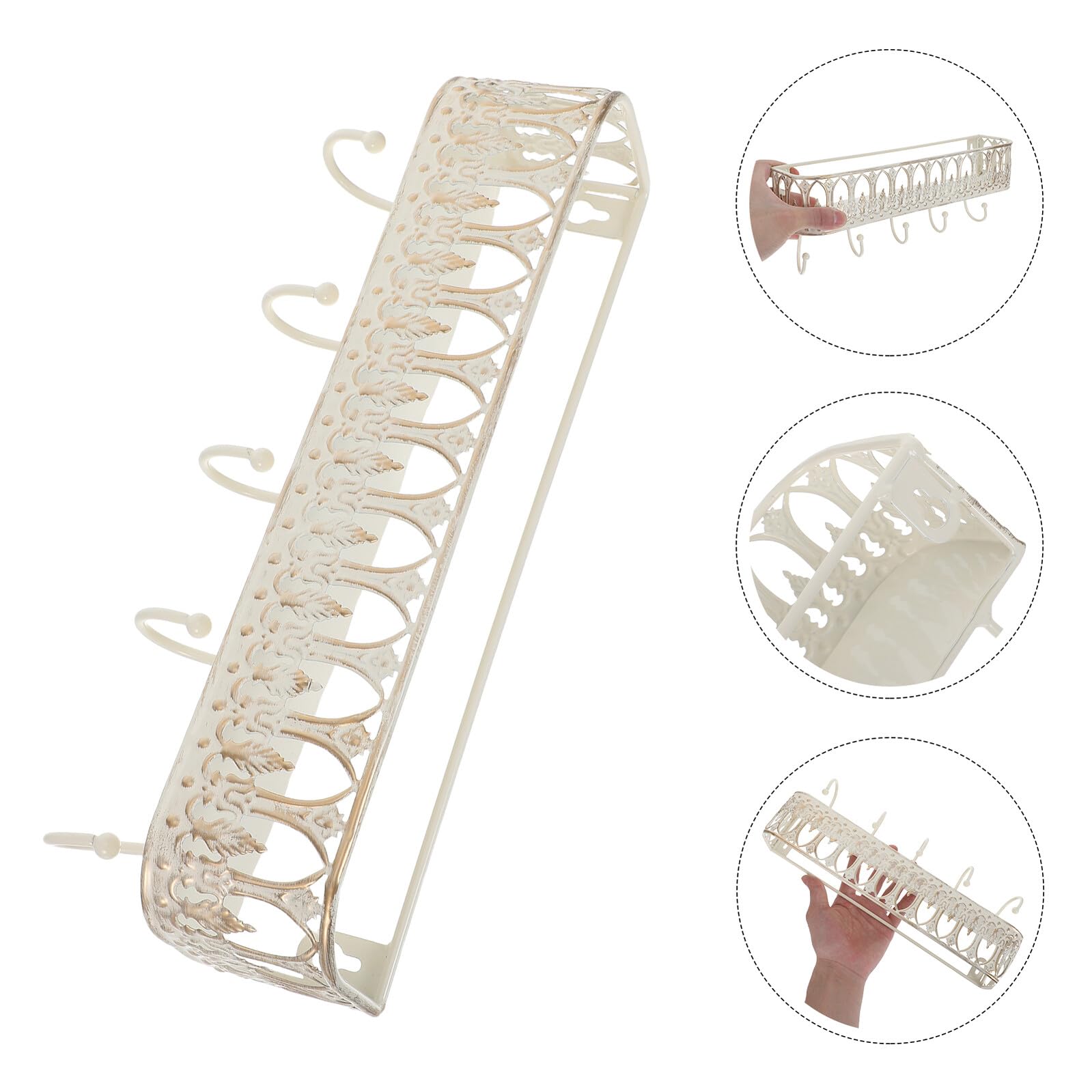SHINEOFI Portachiavi da Parete Vintage in Ferro Bianco con Struttura Robusta e Ganci Metallici, per Ingresso e Soggiorno, Dimensioni 30,5x11,5x7 Cm