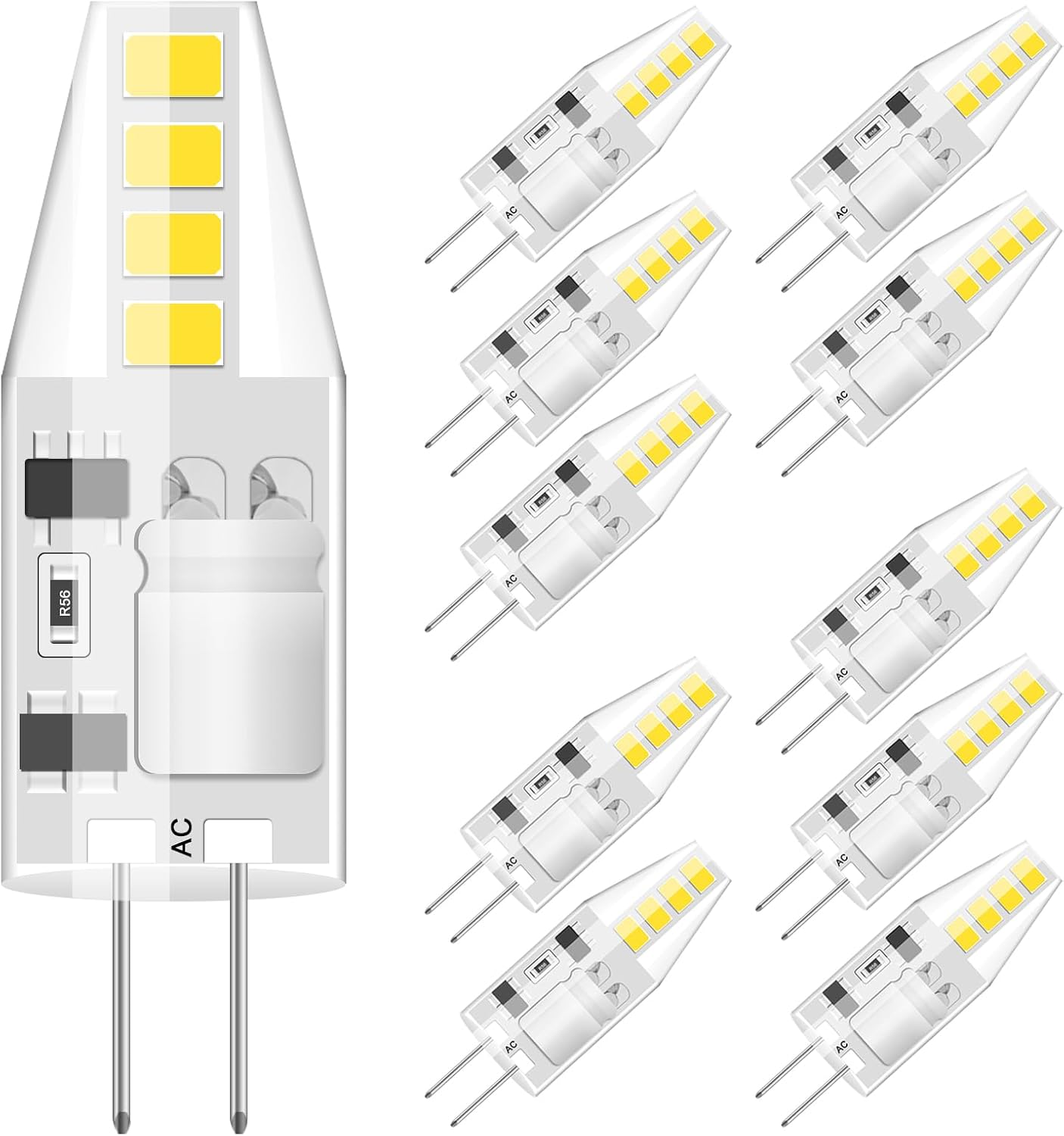 G4 LED Bulb 12v with Bi Pin Base，T3 Halogen Bulb Replacement, 6000K Daylight White Super Bright, 2W Equivalent 20W for RV Light Bulbs, Camper, Trailer, Pontoon and Cruise Boat,10pcs