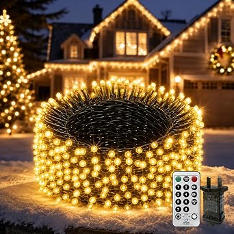 THKFUL 80M 800LED Outdoor Fairy Lights Plug in,Long Lights Mains Powered,Outside Garden Tree Lights with Remote Timer,Waterproof,Dark Green Wire for Indoor Yard PatioWarmWhite [Energy Class F]