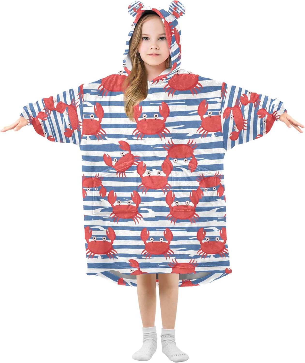 Cute Crab Kids Wearable Blanket Hoodie with Pocket and Sleeves for Toddlers, Cute Hoodies Girls Boys B0404069