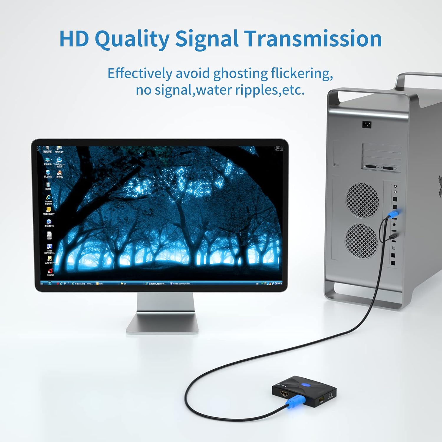Monitor displaying content via KVM cable