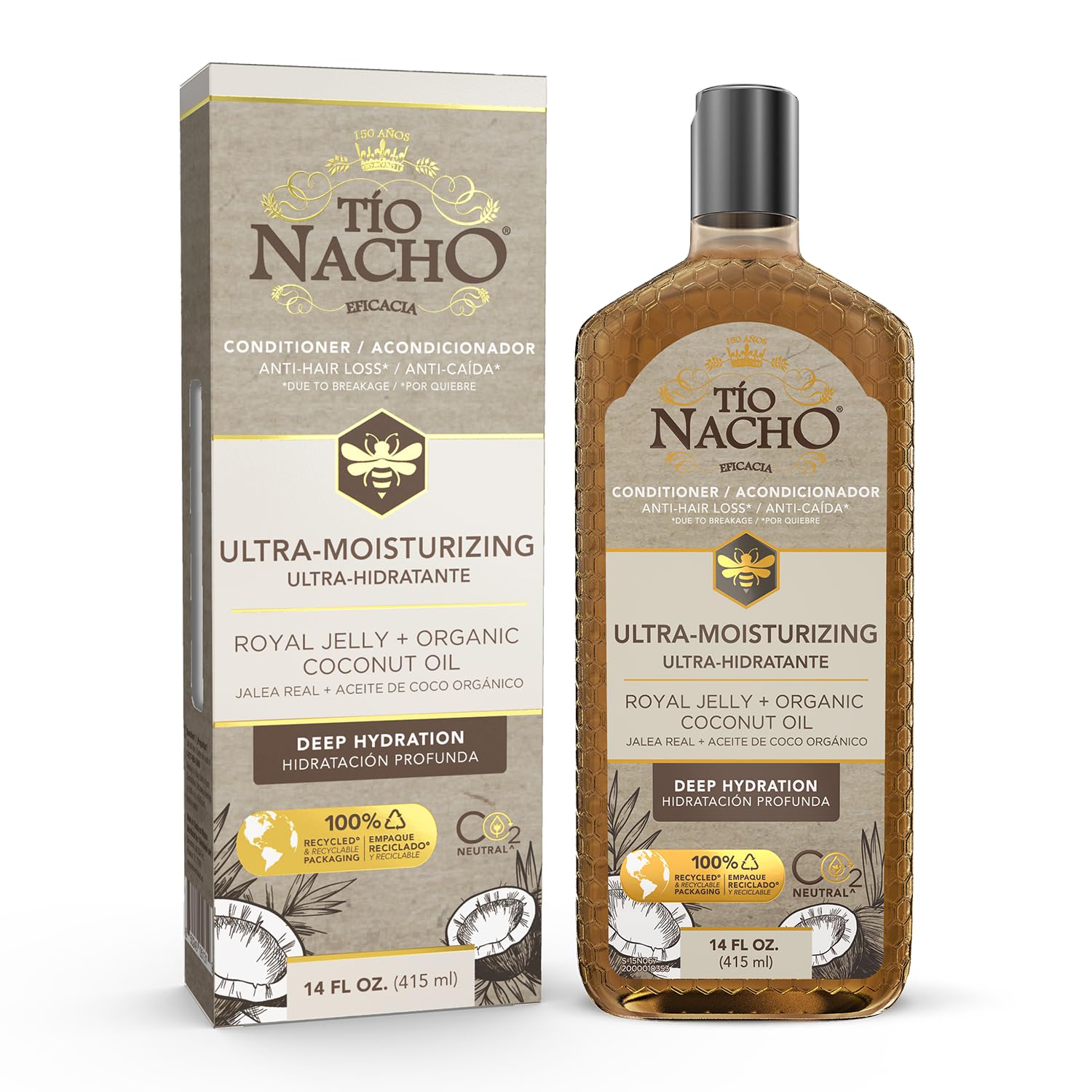 Tio Nacho Ultra Hydration Coconut Oil Conditioner: Anti-Hair Loss, Deep Nourishment, UV Protection, Frizz Control with Organic Coconut Oil & Royal Jelly - 14 Oz