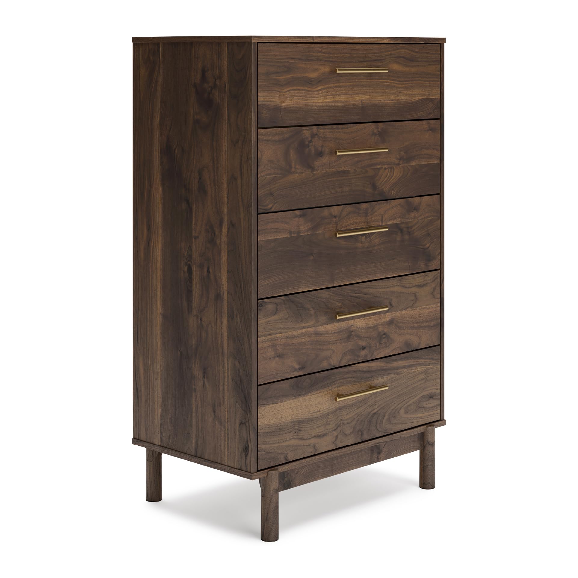 Calverson Contemporary 5 Drawer Chest of Smooth-Gliding Drawers and Safety Stop, Dark Brown