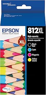 Epson 812 DURABrite Ultra Ink High Capacity Black & Color Cartridge Combo Pack (T812XL-XCS) Works with Workforce Pro WF-7310, WF-7820, WF-7840, Workforce EC-C7000