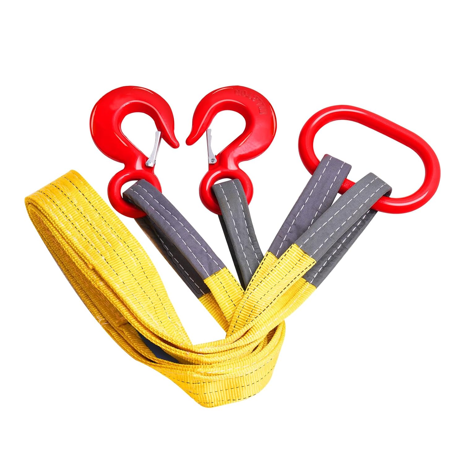 2-Leg 3 Ton Lifting Sling with G80 Master Link & Hooks, Polyester Webbing Bridle Sling, 5 ft x 3 in, 6,600 lbs WLL, Yellow