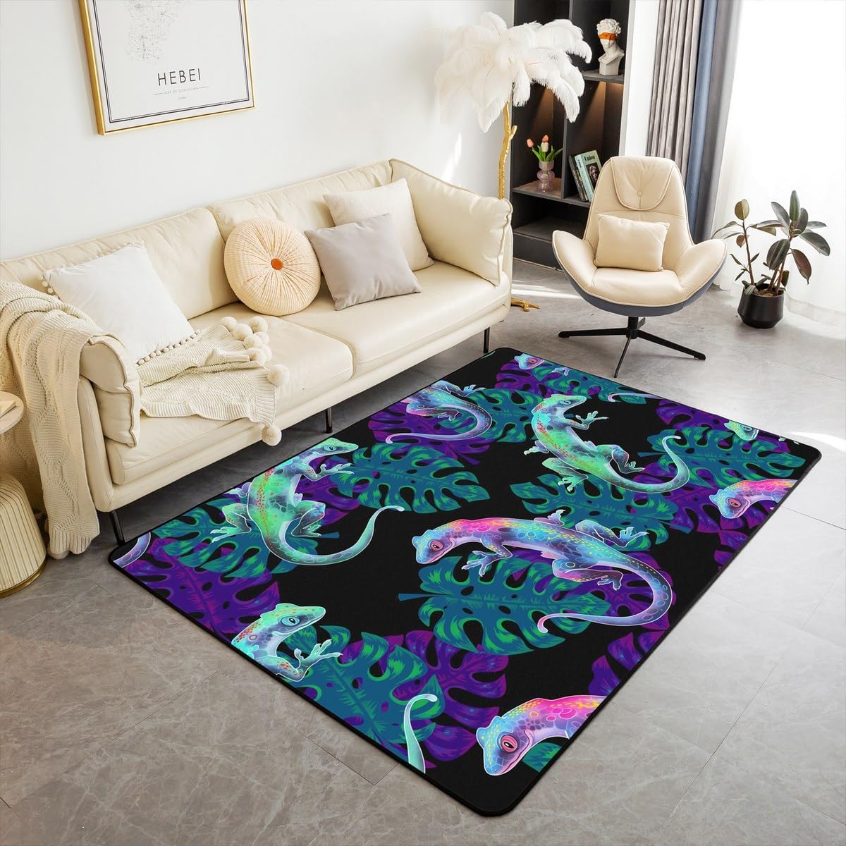 Erosebridal Tie Dye Frog Carpet Rainbow Graffiti Style Rug 3x5 Chic Floral Area Rug for Teens Kids Boys Girls Jungle Cartoon Animal Decorative Accent Rug Non Shedding, Black