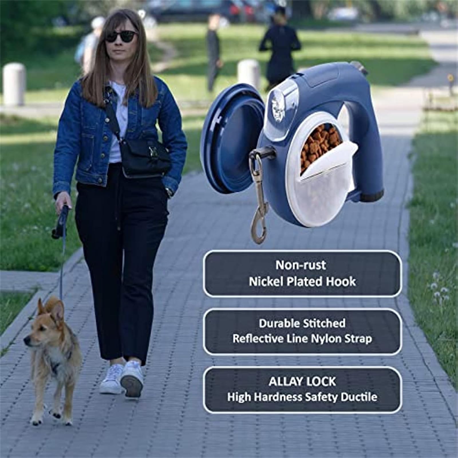Laisse rétractable pour Chien de 13 Pieds avec lumière, de Sacs, gobelets de Nourriture et d ' Eau pour Chiens de Race, Prise Souple, Longue et rétractable avec de à et Lampe