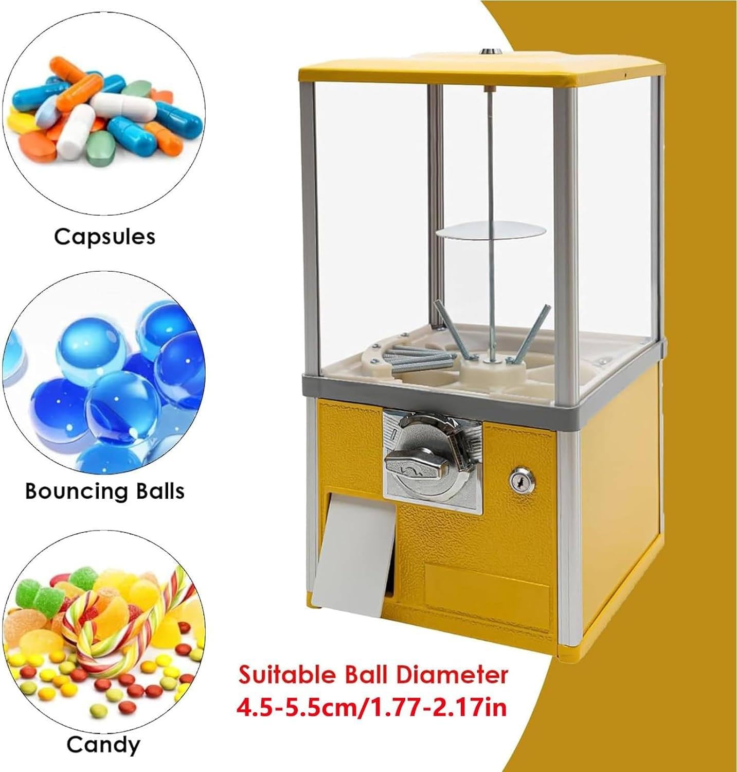 JJENXYYDS Vending Machines for Business,Machine Gashapon Machine Gacha Machine Gumball Machine Candy Machine,for Game Stores and Retail Stores for 4.5-5.5cm Ball,Yellow