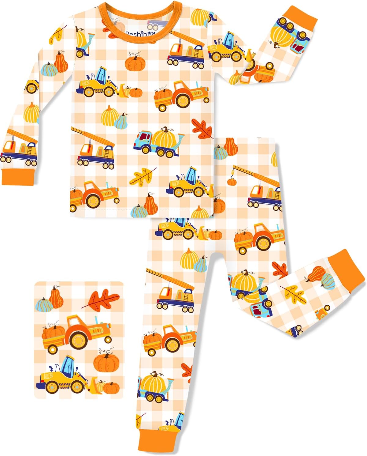 babee Reshinee Bamboo Viscose Toddler Pajamas Boys Girls Kids Baby 2pcs Long-Sleeve Pumpkin Pyjamas Set 6-7Y Snug fit Sleepwear Pjs