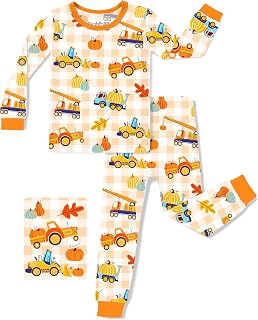 babee Reshinee Bamboo Viscose Toddler Pajamas Boys Girls Kids Baby 2pcs Long-Sleeve Pumpkin Pyjamas Set 8Y Snug fit Sleepwear Pjs
